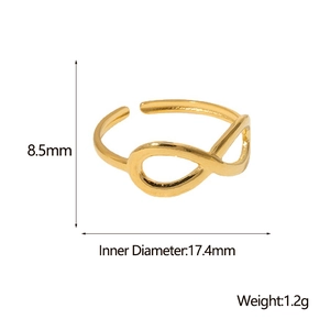 Gold infinity stainless steel open ring with 8.5mm height and 17.4mm inner diameter