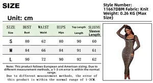 Detailed size chart for long sleeve leopard print patchwork dress in knit fabric