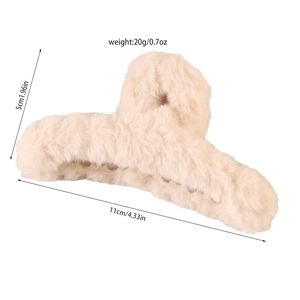 Fuzzy cream plush shark hair claw clip measuring 4.33 inches for thick hair women