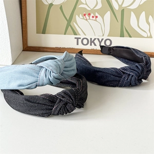 Serre-Tête En Jean Noué Large Bandeau En Tissu Avec Surpiqûres Contrastées Accessoires De Cheveux Pour Femmes
