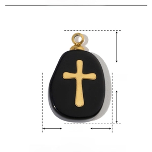 Detailed size parameters of black natural stone oval pendant with gold cross design