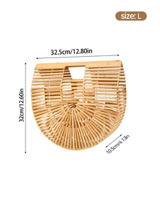Size guide for large bamboo handbag showing dimensions 32.5cm width and 32cm height