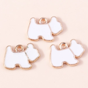 Trois pendentifs chien en émail blanc avec bords dorés pour la création de bijoux DIY