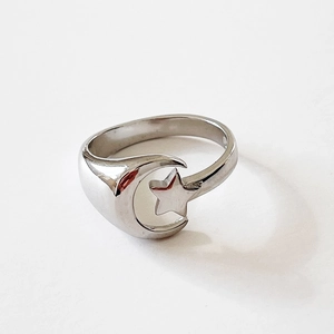Minimalist 925 sterling silver open ring featuring a celestial star and moon design