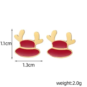 Détails boucles d'oreilles renne de Noël: 1,1cm hauteur, 1,3cm largeur, poids de 2,0g doré