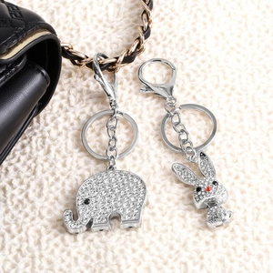 Rhinestone Animal Keychain Elephant Rabbit Zinc Alloy Crystal Bag Charm Car Hanging Accessory Cute Luxury For Women