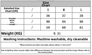 Size chart for asymmetrical knit top showing S, M, and L dimensions in centimeters