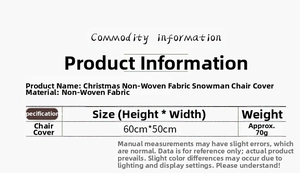 Detailed size chart for non-woven Santa Claus chair cover showing 60cm by 50cm dimensions