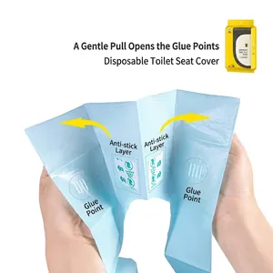 Blue disposable toilet seat cover with adhesive dots and 10pcs travel pack