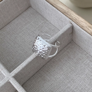 925 Sterling Silver Square Hammered Ring Korean INS Style Modern Minimalist Adjustable Geometric Finger Ring For Women Jewelry