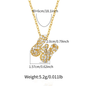 Detailed measurement showing size and weight for the gold W letter zircon pendant necklace