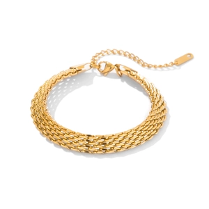 Bracelet chaîne multicouche style montre en acier inoxydable plaqué or 18 carats