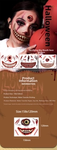 Detailed sheet of Halloween mouth tattoo stickers showing 158x120mm sizing and scary designs