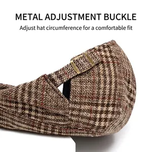 British plaid beret hat for men with adjustable metal buckle for custom fit
