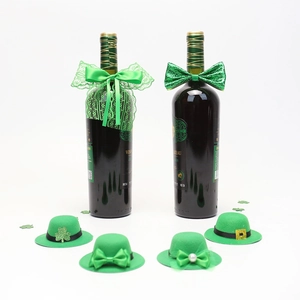 St. Patrick's Day green wine bottle hats and bow ties for Irish party decorations