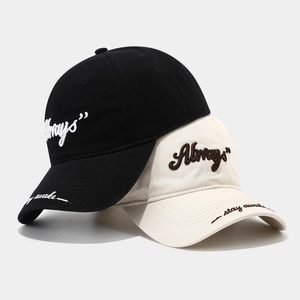 Embroidered baseball caps in black and beige canvas featuring Always text design