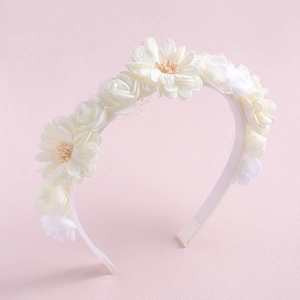 Fashionable white artificial floral headband with silk flower petals for women