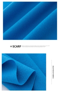 Macro del tessuto della sciarpa blu con dettagli in maglia morbida e finitura di alta qualità