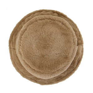 Thick brown plush bucket hat for women, fashionable fuzzy faux fur winter headwear