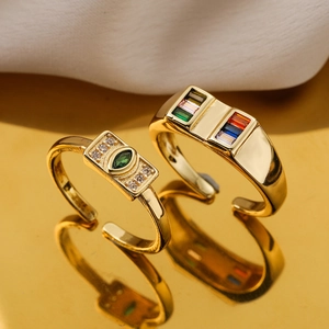 Adjustable Open Ring Copper 18K Gold Plated Colorful Zircon Geometric Minimalist Vintage Fashion Jewelry For Women