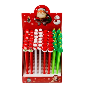 Christmas gel pen set with cute snowman and Santa hat toppers in a display box