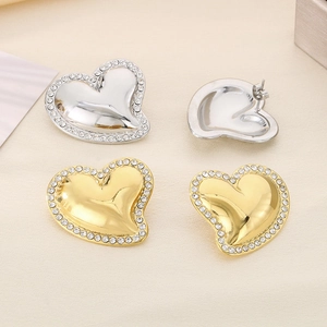 18K gold plated stainless steel heart earrings with pearl and crystal halo detail
