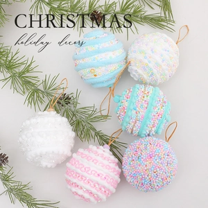 Set of 6 macaron-colored 8cm Christmas foam balls with mixed textures and hanging loops