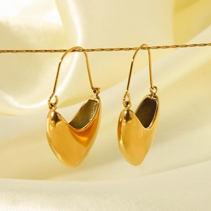 Polished 18K gold plated stainless steel chunky V-shaped hoop earrings for women