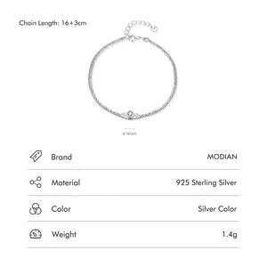 Double-layered 925 sterling silver chain bracelet with a round sparkling zircon pendant