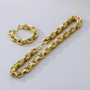 Byzantine Chain Necklace And Bracelet Stainless Steel Jewelry Hip Hop Punk Heavy Metal Style For Men
