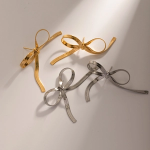 Elegant 18k gold and silver stainless steel bow knot stud earrings for women