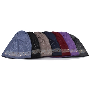 Women's winter knit beanies with rhinestones in seven assorted solid colors