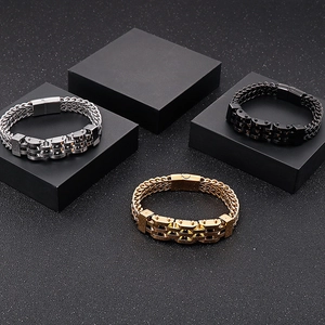 Men's double-layer titanium steel bracelet in gold, silver, and black industrial punk style