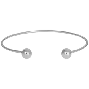 Minimalist 304 stainless steel open cuff bracelet with double beads in polished silver finish
