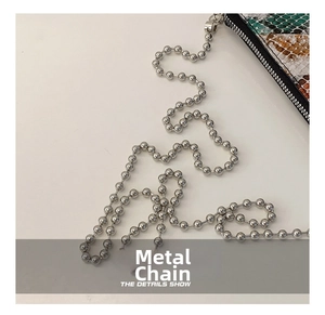 Close-up of silver metal bead chain and snakeskin texture on a chic crossbody bag