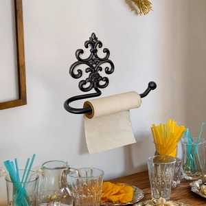 Wall Mounted Paper Towel Holder And Towel Ring Cast Iron Vintage Fleur-De-Lis European Style Bathroom Kitchen Decor
