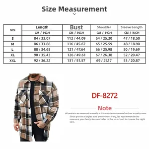 Men's casual long jacket size chart with measurements for length, bust, and sleeves