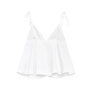 Sexy white satin v-neck camisole with adjustable bow tie shoulder straps and silk texture