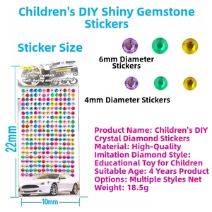 Detailed size chart for 4mm and 6mm colorful self-adhesive acrylic gemstone stickers