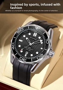 Macro shot of stainless steel watch dial featuring distinctive wave pattern and date window