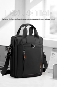 Detail of waterproof nylon business laptop bag with dual handles and adjustable strap
