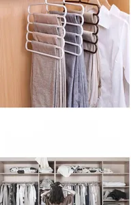 Space-saving 5-tier trouser hanger comparison showing organized and messy closet storage