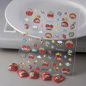 5D Embossed Nail Art Stickers Cartoon Animal Ladybug Cat Waterproof Self Adhesive DIY Manicure Decoration For Women Girls