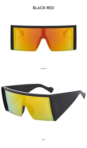 Oversized black semi-rimless square sunglasses with red gradient lenses and wide temples