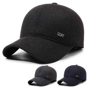 Men Winter Baseball Cap Thick Woolen Fabric Warm Ear Protection Peaked Hat With Sort Metal Label Adjustable Outdoor