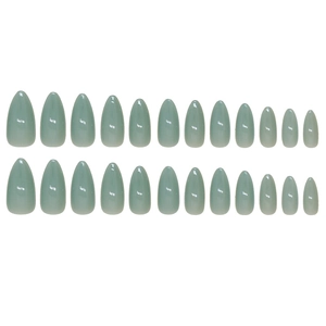 Set mit 24 mandelförmigen Kunstnägeln in elegantem Jadegrün mit glänzendem Finish