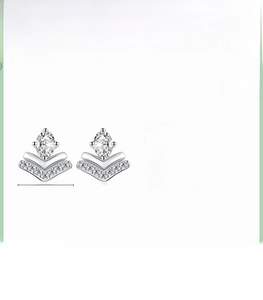Detail view of S925 sterling silver V-shape crown stud earring with marquise zirconia stones