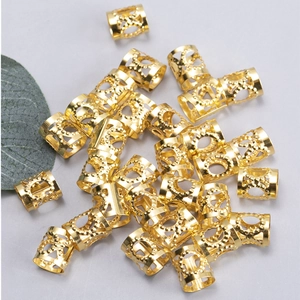Anneaux de cheveux dorés creux en aluminium pour tresses dreadlocks et coiffure hip-hop