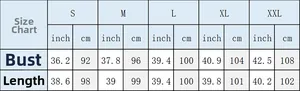 Tableau des tailles pour robe en dentelle avec mesures du buste et longueur en cm et inch