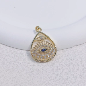 Golden Evil Eye pendant with blue crystal and micro-pave zircons for DIY jewelry